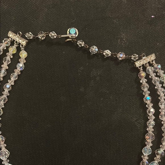 Clear Vintage aurora Borealis crystal Double-Strand Necklace and earrings - Picture 3 of 7